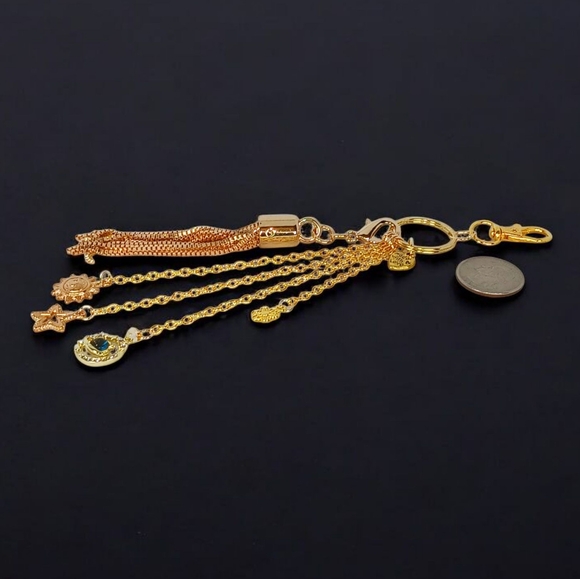 Gold Bag Charm Purse Accessory Celestial Charms Tassel Key Clip Galaxycore Y2k - Picture 9 of 16